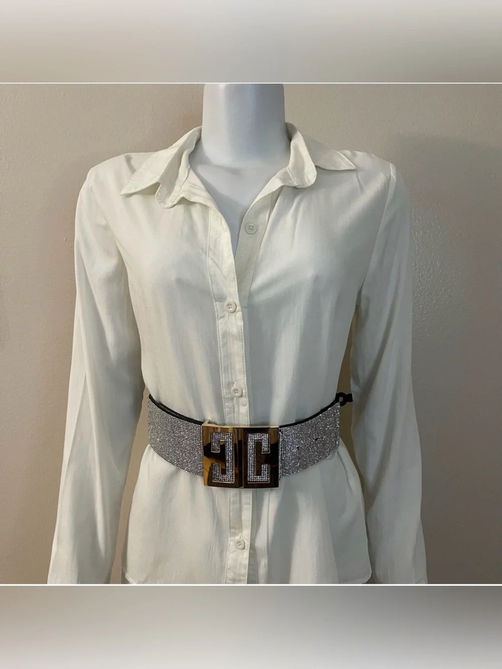 Black PU leather square buckle elastic waistband with rhinestones details belt